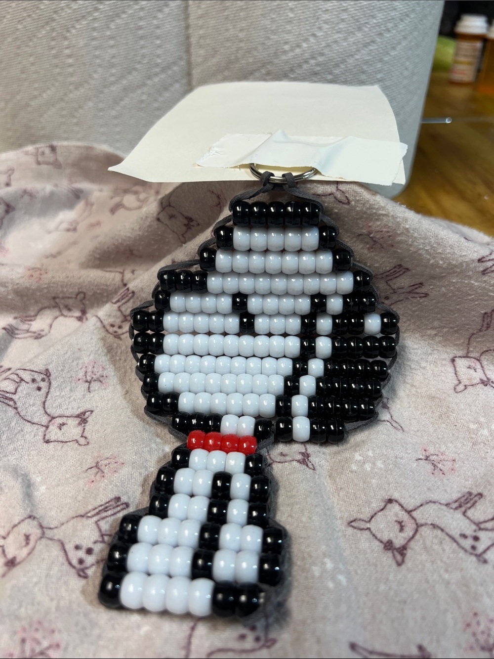 Handmade Black and White Beaded Character Pendant